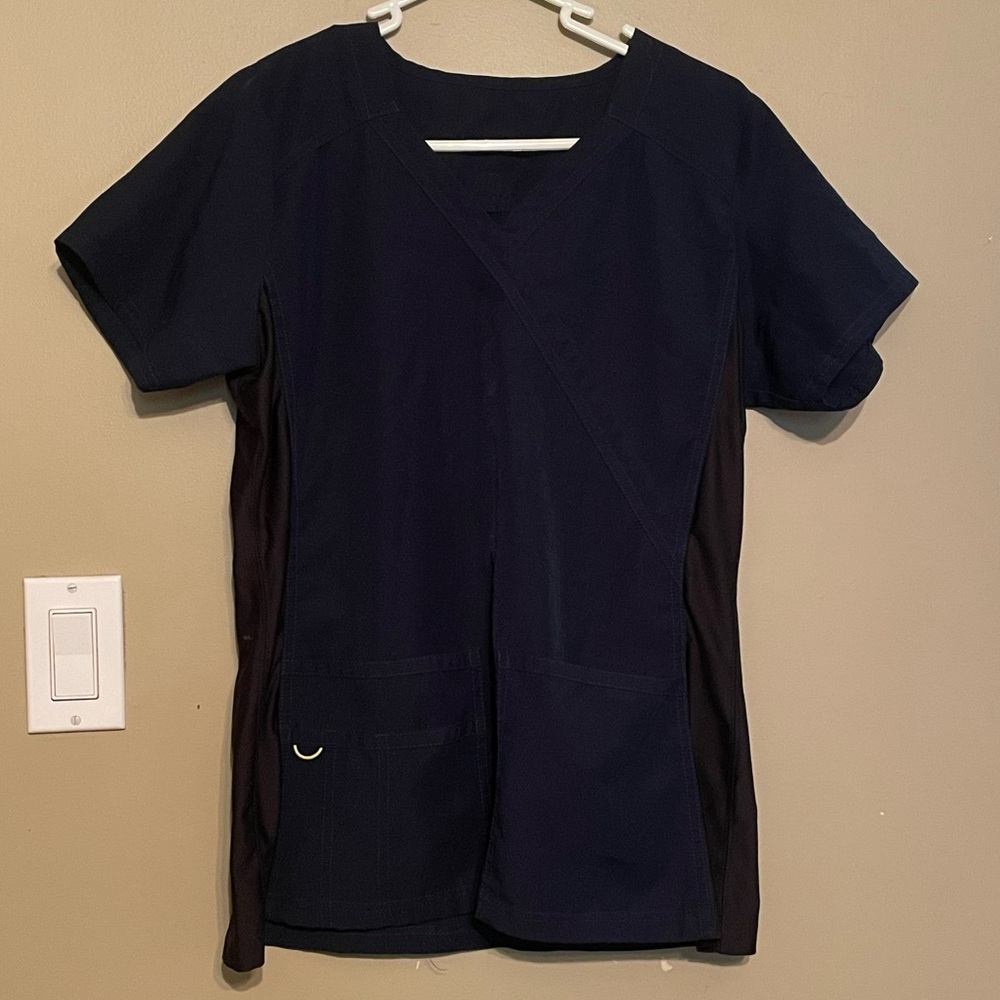 Wonder Wink Scrub Top Womens Size Small S Navy Blue Short Sleeve Pockets